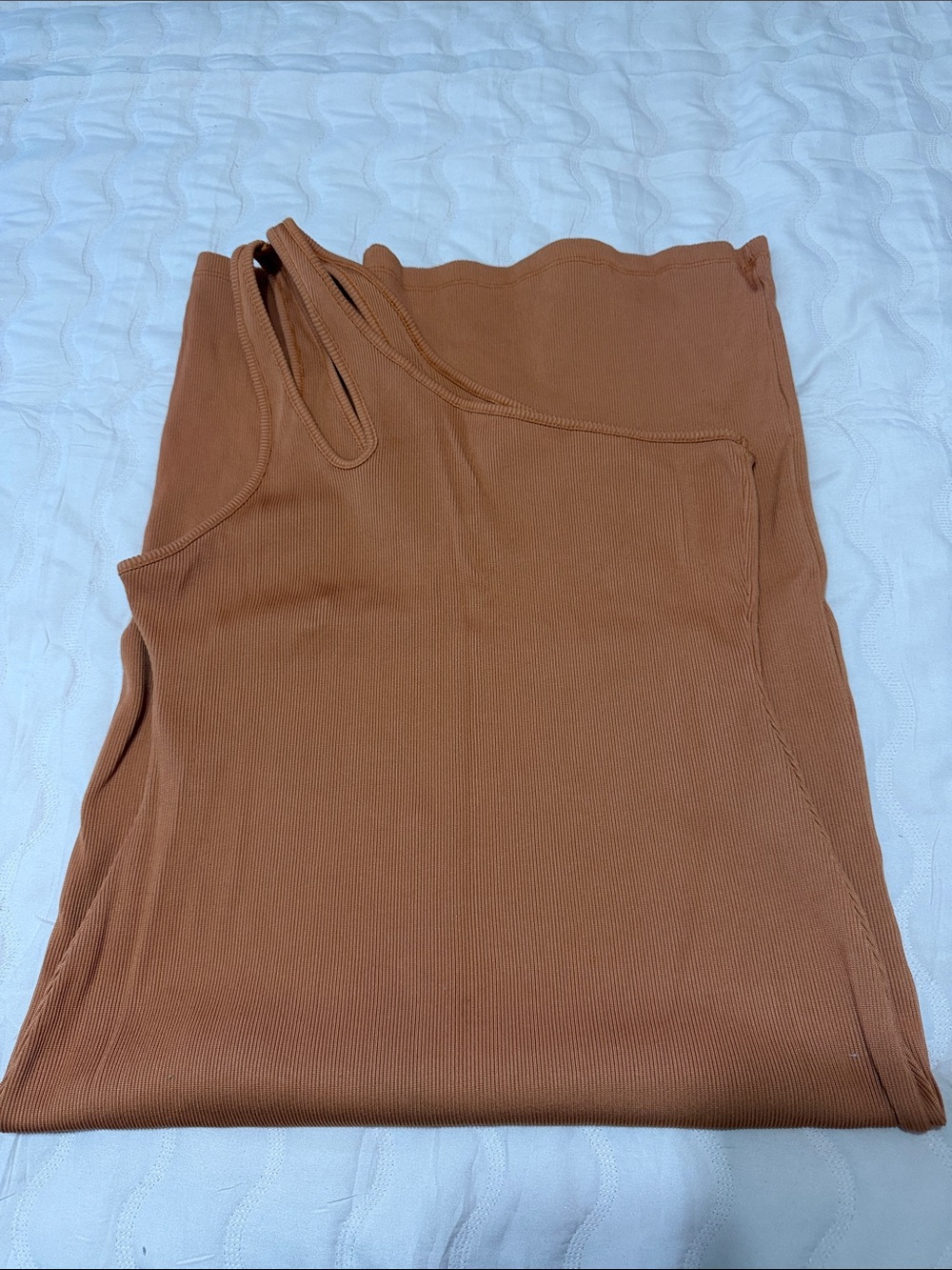 H&M One-Shoulder Ribbed Midi Dress in Warm Brown